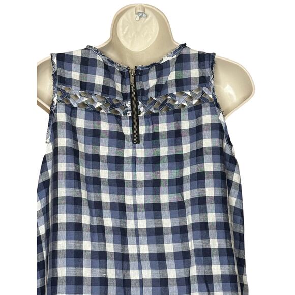 Pol Blue Plaid Embroidered Fringe Sleeveless Dress S NWOT - Picture 4 of 7